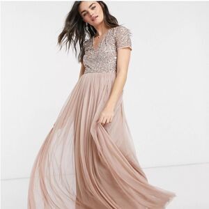 ASOS Maternity Rose Gold Sequin Bodice Maxi Dress